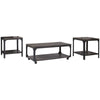 Benzara 3 Piece Metal Frame Occasional Table Set with Rivets, Brown and Black