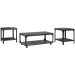 Benzara 3 Piece Metal Frame Occasional Table Set with Rivets, Brown and Black