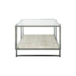 Benzara 48 Inches Glass Top Cocktail Table with Stone Shelf, Clear and Chrome