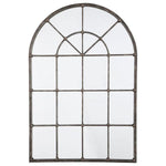Benzara Arched Window Pane Metal Accent Mirror, Bronze