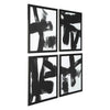 Benzara Wood Encased Abstract Wall Art, Set of 4, Black and White