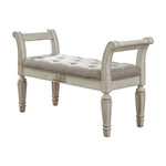 Benzara 46 Inches Tufted Fabric Padded Wooden Accent Bench, Antique White