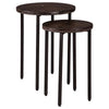 Benzara Round Wooden Top Metal Accent Table, Set of 2, Brown and Black