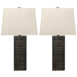 Benzara Fabric Wrapped Table Lamp with Wooden Base, Set of 2, White and Brown