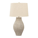 Benzara Drum Shade Table Lamp with Paper Composite Base, Beige