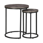 Benzara Round Wooden Top Metal Accent Table, Set of 2, Gray and Black