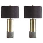 Benzara Faux Concrete and Metal Base Table Lamp, Set of 2, Brass and Gray
