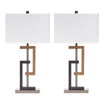 Benzara Lattice Base Hardback Table Lamp, Set of 2, Brown and Silver