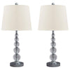 Benzara Stacked Orb Base Table Lamp with Drum Shade, Set of 2, Off White and Chrome