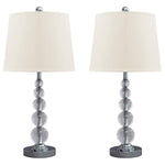 Benzara Stacked Orb Base Table Lamp with Drum Shade, Set of 2, Off White and Chrome