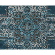 Benzara 87 x 63 Inches Polypropylene Rug with Medallion Print, Blue and Gray