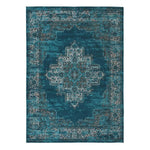 Benzara 87 x 63 Inches Polypropylene Rug with Medallion Print, Blue and Gray