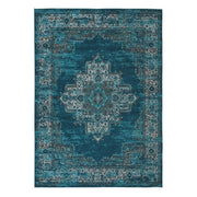 Benzara 87 x 63 Inches Polypropylene Rug with Medallion Print, Blue and Gray