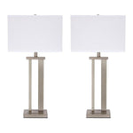 Benzara Metal Frame Table Lamp with Hardback Shade, Set of 2, White and Silver