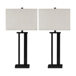 Benzara Metal Frame Table Lamp with Hardback Shade, Set of 2, Off White and Bronze