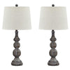 Benzara Polyresin Table Lamp with Turned Base, Set of 2, Brown and Off White
