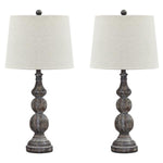 Benzara Polyresin Table Lamp with Turned Base, Set of 2, Brown and Off White