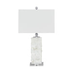 Benzara Hardback Shade Table Lamp with Acrylic Base, White and Clear
