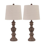 Benzara Tapered Fabric Shade Table Lamp with Turned Base, Set of 2, Gray and Brown