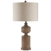 Benzara Polyresin Table Lamp with Turned Base and Fabric Shade, Brown and Off White