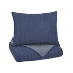 Benzara 2 Piece Twin Quilt Set with Channel Stitching, Blue