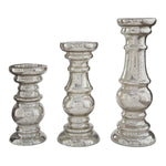 Benzara Mercury Glass Candle holder with Pedestal Base, Set of 3, Silver