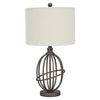 Benzara Armillary Metal Base Table Lamp with fabric Shade, White and Bronze