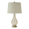 Benzara Bellied Glass Table Lamp with Fabric Drum Shade, Beige and Clear