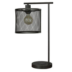 Benzara Caged metal Drum Shade Desk Lamp with USB Dock, Black