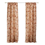 Benzara Munich 4 Piece Flower and Petal Print Fabric Curtain Panel with Ties,Beige