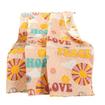 Benzara Dublin Rainbow and Cloud Print Microfiber Throw Blanket with Bound Edges, Beige
