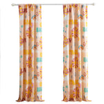 Benzara Dublin 4 Piece Rainbow and Cloud Print Fabric Curtain Panel with Ties, Beige