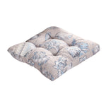 Benzara Madrid Beach Print Fabric Thick Chair Pad with Tufted Details, White and Gray