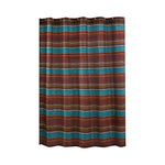 Benzara Oka Fabric Shower Curtain with Stripes and Button Holes, Orange and Brown