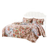 Benzara Rome 3 Piece Microfiber Reversible Floral Print King Quilt Set, Multicolor