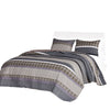 Benzara Prague 3 Piece Microfiber Plaids and Striped Pattern King Quilt Set, Taupe Gray