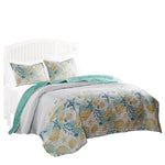 Benzara Vienna 3 Piece Microfiber Reversible Ocean Print Queen Quilt Set, White and Green