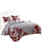 Benzara Dublin 3 Piece Reversible Pinstripe and Floral Border Queen Quilt Set, Multicolor