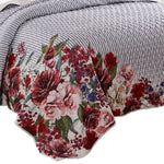 Benzara Dublin 3 Piece Reversible Pinstripe and Floral Border Queen Quilt Set, Multicolor
