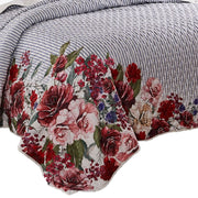 Benzara Dublin 3 Piece Reversible Pinstripe and Floral Border Queen Quilt Set, Multicolor
