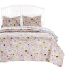 Benzara Milan 2 Piece Microfiber Blooming Flower Pattern Twin Quilt Set, White and Pink