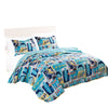 Benzara Naples 2 Piece Microfiber Beach Print and Typography Twin Quilt Set, Blue