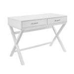 Benzara 30 Inch 2 Drawer Wooden Desk with X Base, White