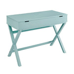 Benzara 30 Inch Lift Top Wooden Desk with X Base, Turquoise Green