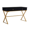 Benzara 29 Inch 2 Drawer Wood and Metal Desk, Gold and Black