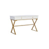 Benzara 29 Inch 2 Drawer Wood and Metal Desk, Gold and White