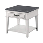 Benzara 24 Inch Square End Table with 1 Drawer, White and Gray