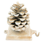 Benzara Pinecone Shape Metal Stocking Holder, Antique White