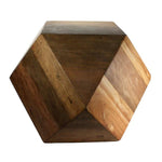 Benzara Faceted Icosahedron Shape Block Table, Large, Natural Brown