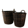 Benzara Willow Handwoven Basket with Curved Handles, Set of 2, Brown